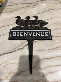 BIENVENUE Vintage French Cast iron Welcome Sign ducks