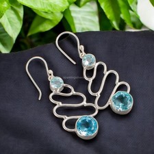 Sky Blue Topaz Gemstone Earrings 925Sterling Silver Handmade Jewelry 2.13" Gifts