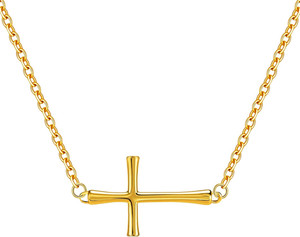 Authentic 14K Gold Plated Shiny Cross Choker Necklace Integrated with Chain Adjustable (15