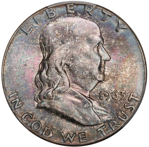 1963 Toned Franklin Half Dollar PCGS MS 65 See Video Toning Silver Coin 50C