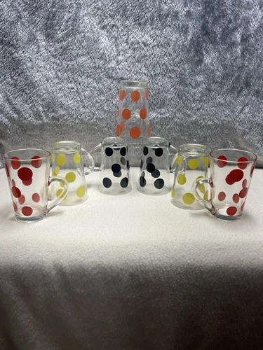 Seven Hazel Atlas Vintage Polka dot Coffee Mugs 