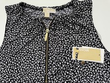 Michael Kors Floral Zip-Front Shift Dress Size Medium Black White Gold Zip