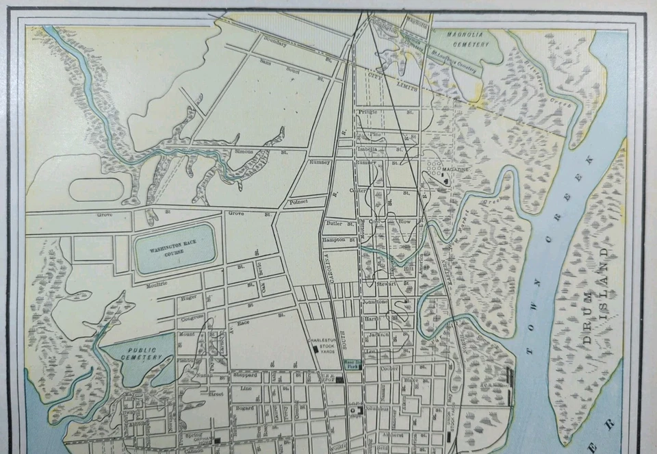 Mapa vintage 1900 Charleston South Carolina 11"x14" antiguo original CIUDADELA Foto 3 de 4