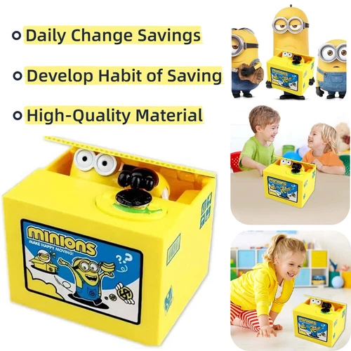 Minions Piggy Bank Plastic Doll Gift Funny Automatic Money Coin Electronic Box - Picture 4 of 14