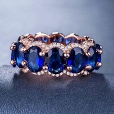 2Ct Oval Cut Lab-Created Blue Sapphire Wedding Band Ring 14K Rose Gold Plated