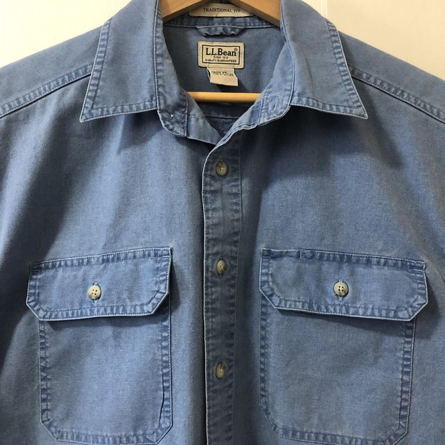 LL Bean Short Sleeve Button Down Sunwashed Canvas Shirt Men Size M