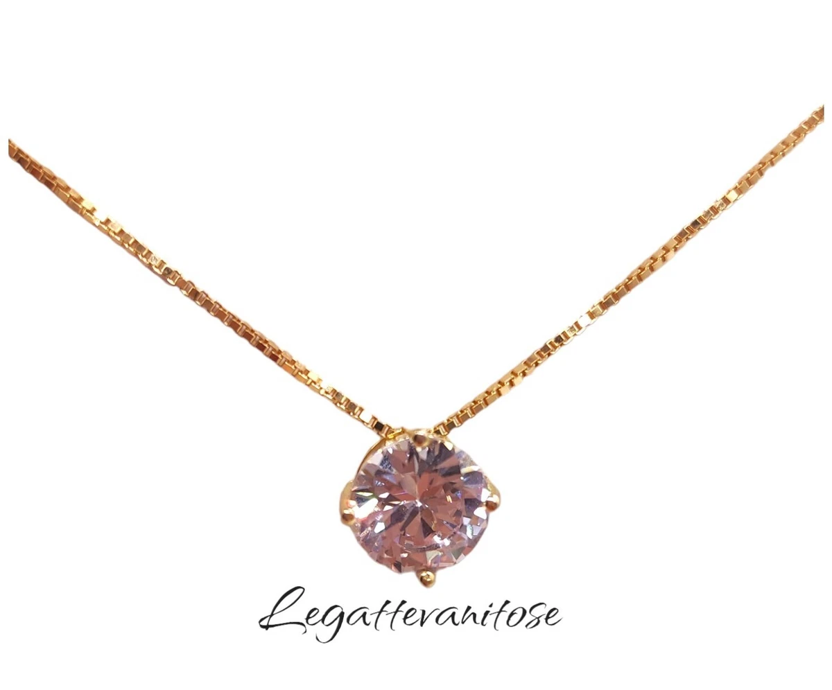Collana Punto Luce Miore In Argento 925 Con Zircone 0.50 Ct – Catenina Rolò Placcata Oro 18kt, Anallergica - 2