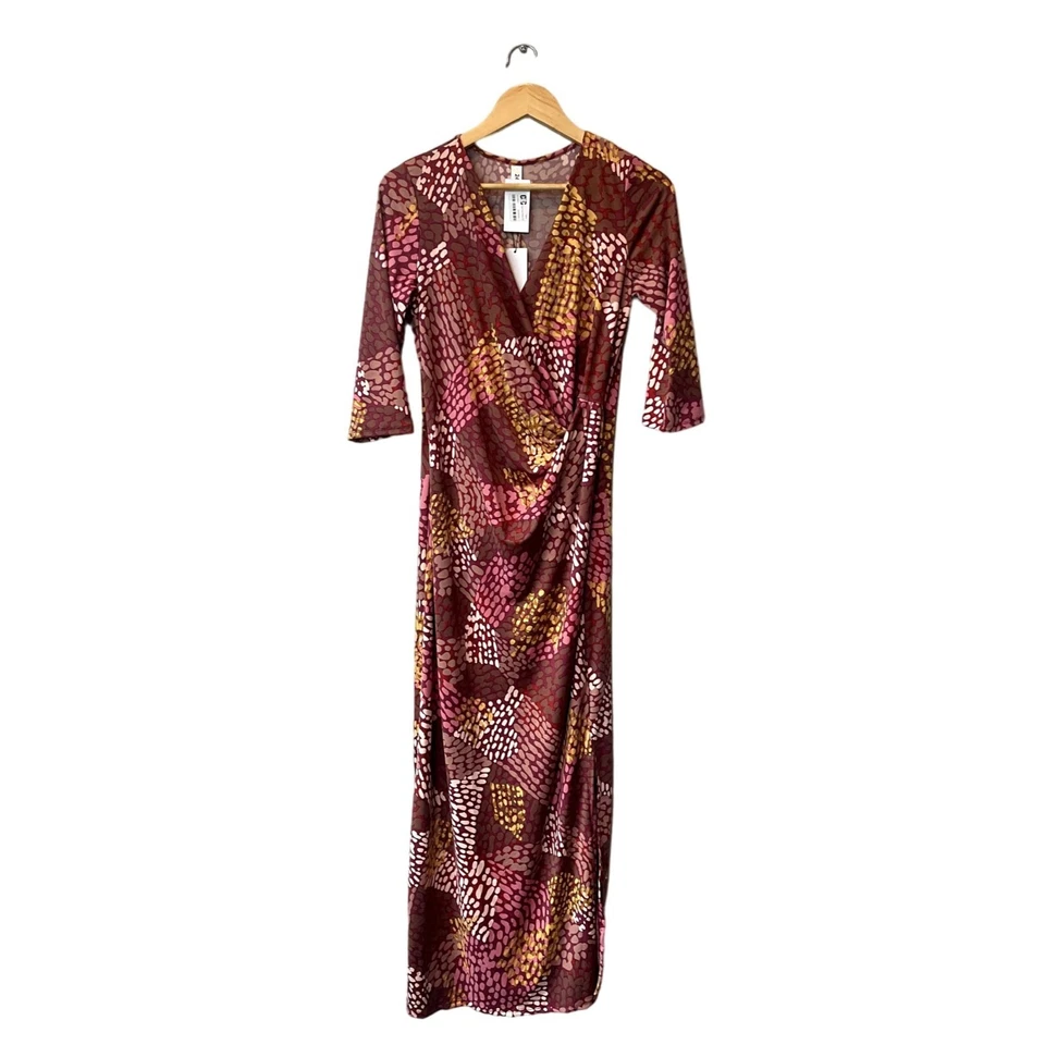 Maxi Vestido Estampado Boho Envolvente Imitación 24/7 Talla M Nuevo con Etiquetas Mangas 3/4 Ajustado Bodycon Foto 2 de 4