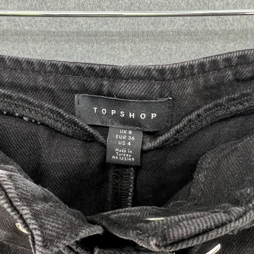 Skirt Size UK 8 Womens Black Short Denim Buttoned Belted eBay