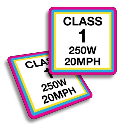 Ebike Sticker - (Class 1 2 3) 250W, 350W, 500W, 750W (2 Stickers) Color: Twist