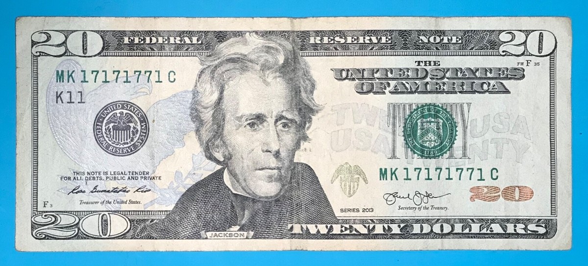 MK 17171771 C : BINARY ( 1 & 7 ) $20 Twenty Dollar Bill Fancy