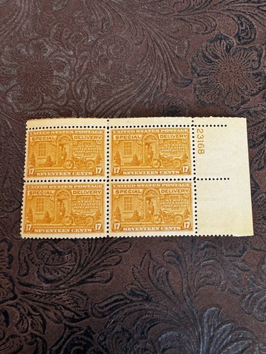 📫VINTAGE PLATE BLOCKS * No. E-18 * Unused * SPECIAL DELIVERY *