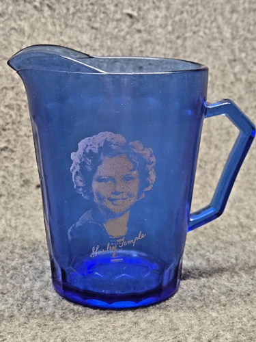 VINTAGE 1930s Shirley Temple -  Blue Glass Milk Pitcher - Hazel Atlas Glass #2