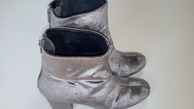 Free People Chunky Grey /Silver Velvet Cecile Ankle Boots, Size