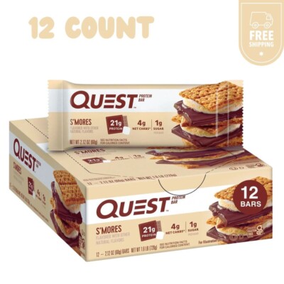 Quest Protein Bar, Smores, 20g Protein, 12 Ct 14 Grams of Fiber 4g Net Carbs USA