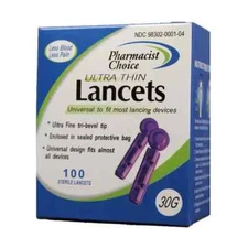Pharmacist Choice Ultra Thin Sterile Lancets 30G 100 Count New in Box Exp. 2026