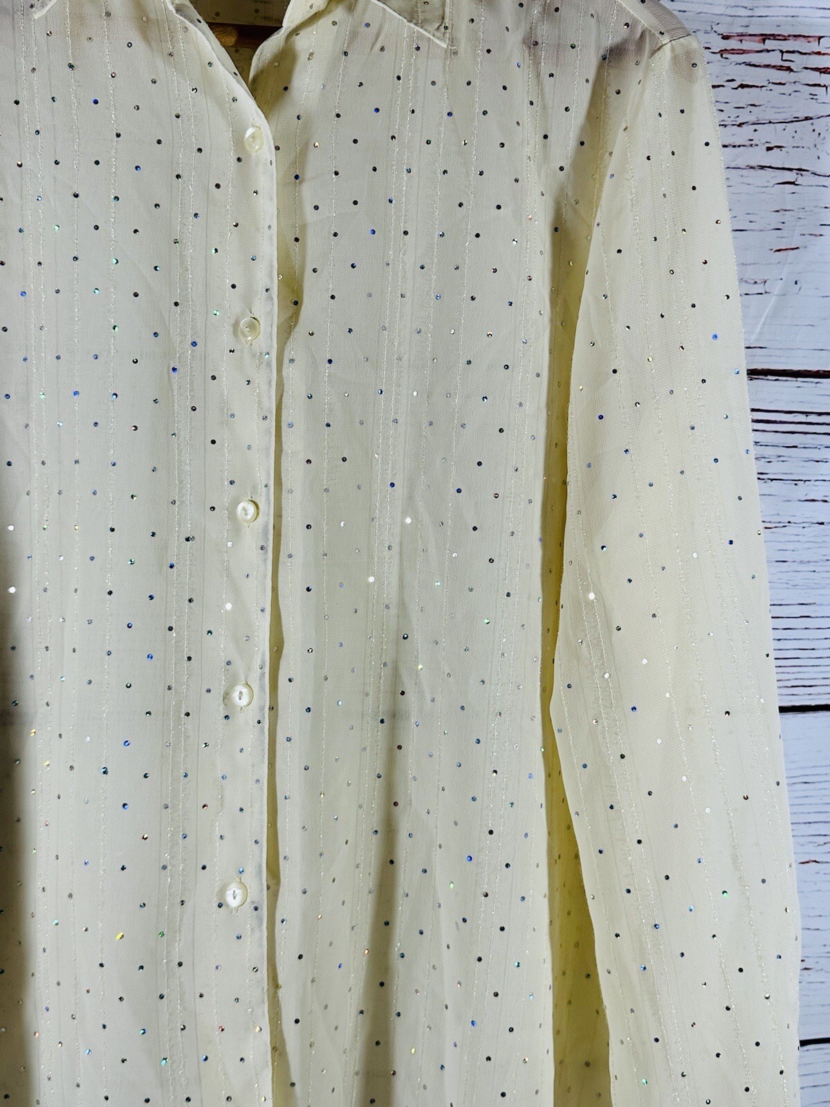 Notations Button Front Semi Sheer Blouse Shirt Si… - image 8