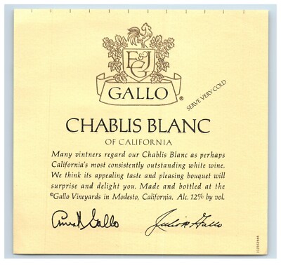 1950's-70's Gallo Chablis Blanc California WIne Label Original S58E