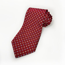 Lauren Ralph Lauren Tie Red Blue Paisley Silk Made in USA Handmade 56" Tie