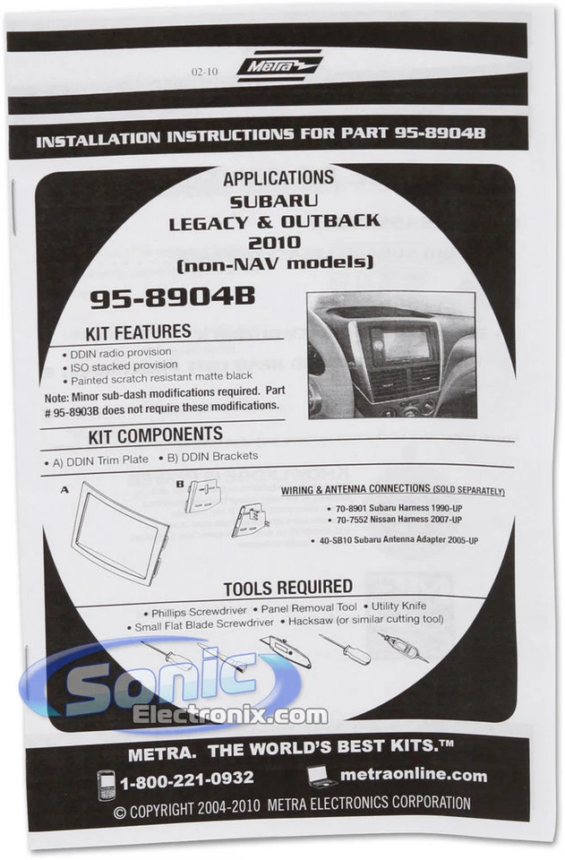 Kit de painel de instalação duplo DIN Metra 95-8904B para 2010-14 Subaru Legacy/Outback - Imagem 3 de 4