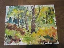 Signed Original Watercolors By Anna, Abstract into the Woods 13" x 10"