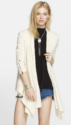 FREE PEOPLE IN THE LOOP OPEN FRONT ASYMMETRIC CARDIGAN CREAM /M