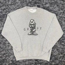 Disney Store Grumpy Crewneck Mens Size L Gray Pullover Seven Dwarfs Vintage 90s