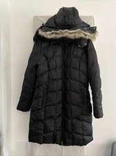 Eddie Bauer Black Faux Fur Hooded Long Length Down Coat Size M (rail 24)
