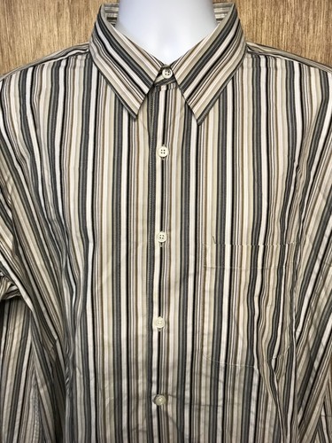 geoffrey beene mens xl brown gray tan stripe button-up short