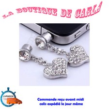 Bijou de téléphone portable COEUR BLANC STRASS SAMSUNG APPLE HUAWEI HTC SONY