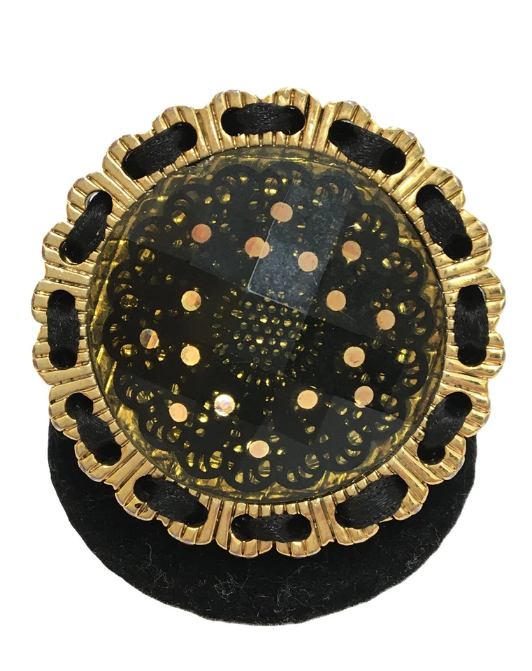 Anillo Betsy Johnson Love Me Lucite Circle Encaje Negro Talla 7 De Colección RARO Foto 2 de 4