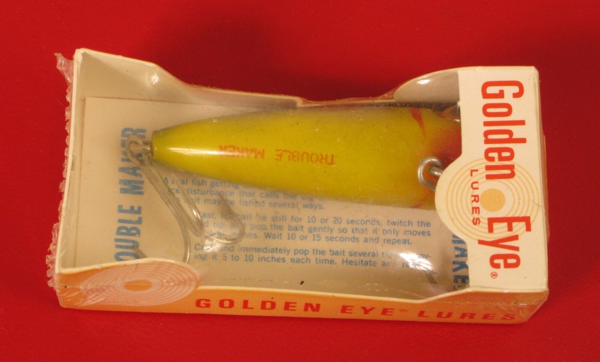 VINTAGE NOS GOLDEN EYE FISHING LURE IN SEALED BOX TROUBLE VINTAGE NOS GOLDEN EYE FISHING LURE IN SEALED BOX TROUBLE
