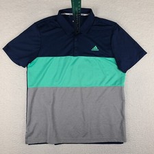 Adidas Polo Shirt Mens Large Blue Teal Gray Performance Golf Short Sleeve