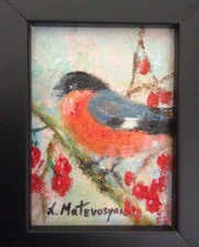 original framed bird oil painting impressionism signed Gift Idea