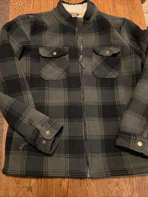 #ad Cabela#x27;s Adult Collared Green Plaid Sherpa Lined Full Zip Jacket Size XL Tall $26.23