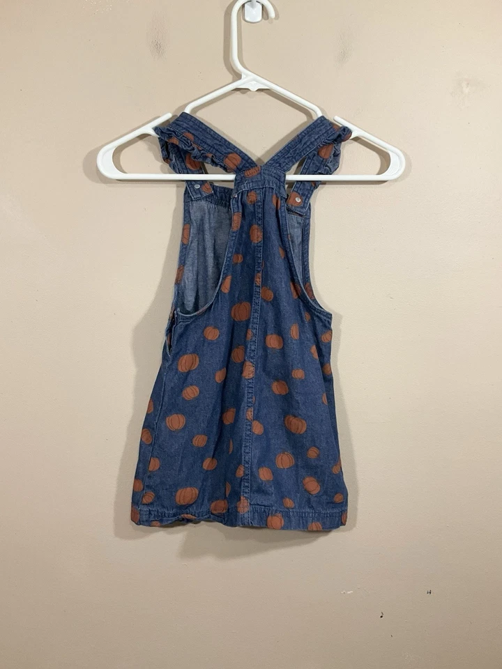 Max Studio Kids Denim Pumpkin Overall Dress 5 Blue Fall Halloween Cottagecore - Image 3 of 4