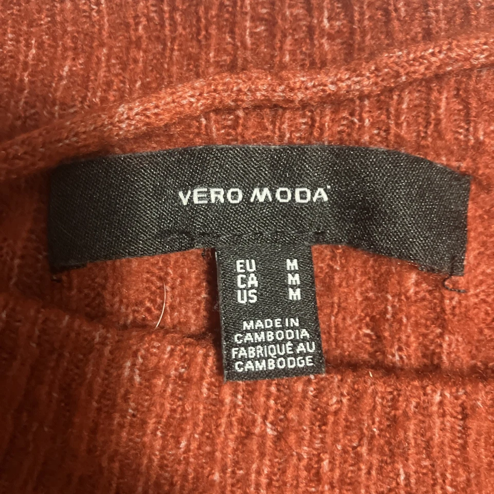 Vero Moda Red Orange Sweater Women's Medium Knit Ribbed Crew Neck - Image 3 of 4