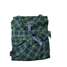 Polo Ralph Lauren Mens Blue Green Checked Cotton Robe Pajama S/M NP171F NWT