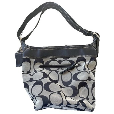 Coach Signature Bucket Shoulder Bag Women Large Black Gray Canvas F13353 Purse