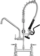 Commercial Sink Faucet Deck Mount 12"Swing Spout 27" Height Rinse Sprayer 4007