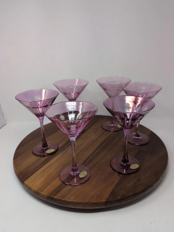 6 vasos de Martini Susquehanna amatista púrpura pintados y cortados a mano hechos en EE. UU.  Foto 2 de 4