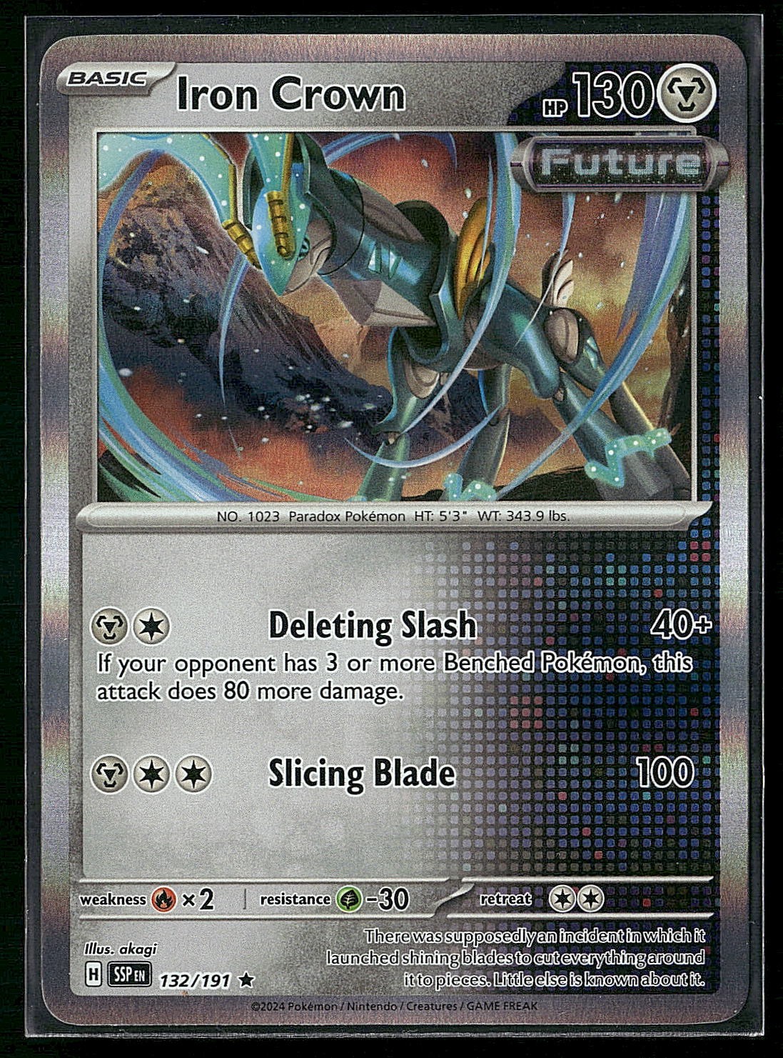 Iron Crown Rare Reverse Holofoil SV08: Surging Sparks 132/191 NM