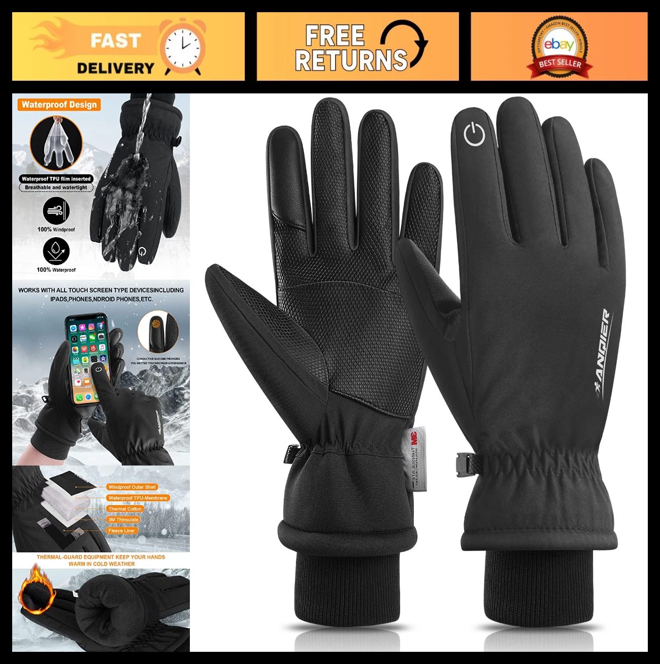 Winter Gloves -30℉ Waterproof Windproof Thermal Touchscreen for Skiing, Hiking,
Opens in a new windo
