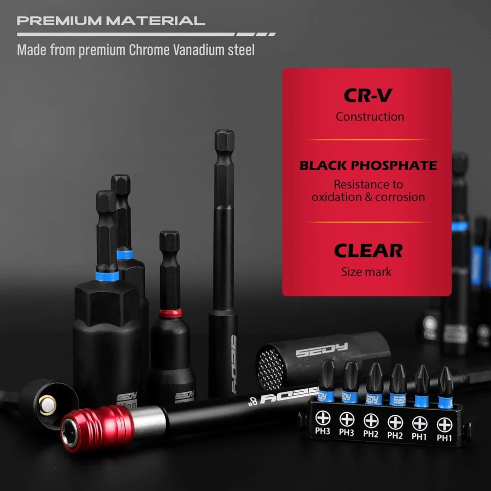 Juego de atornilladores de tuercas de impacto magnéticas de 80 piezas métricas y SAE con adaptadores y brocas de alimentación Foto 3 de 4