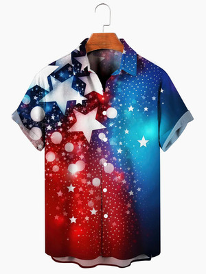 Men s Independence Day Star Print Trendy Hawaiian Shirt