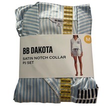 BB Dakota Satin Notch Collar PJ Set NWT Women Med Long Sleeve Shorts Loungewear