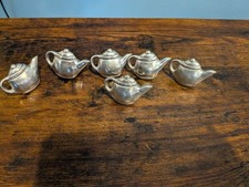 Vintage Zinn Teekanne Serviettenring Halter 6er Set