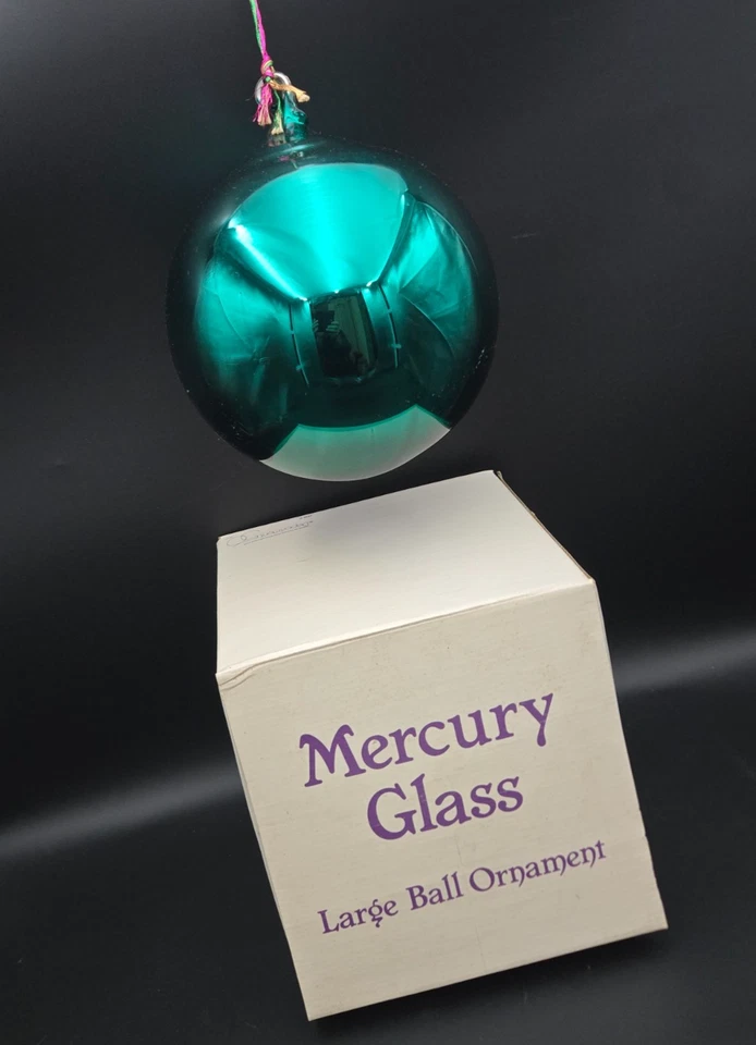 Винтажный 1991 большой Mercury стеклянный шар украшения с оригинальной коробкой - б/у в отличном состоянии! - Изображение 4 из 4