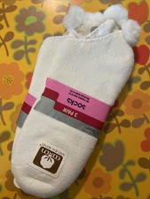 2 Pair New Women's VTG Sears Pom Pom Ankle Socks Cotton Blend Size 9-11