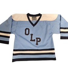 DSC Hockey Jersey Mens Small Blue White OLP 5 Polyester Throwback Stripe Team